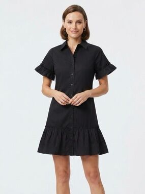 Anthropologie Medow Rhodes Black Ruffle-Hem Button Front Mini Dress